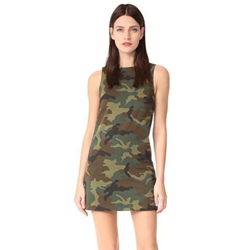 Alice + Olivia Clyde Camo Shift Dress Mini Size 6 Cotton Streetwear Edgy